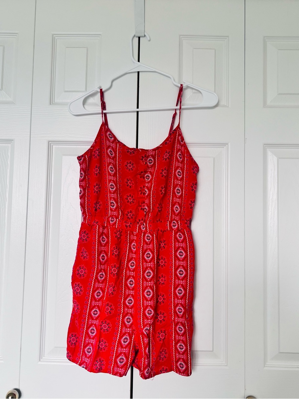 Pink Rose Red Printed Girls' Romper with Spaghetti Straps